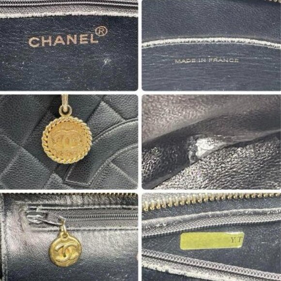 Authentic CHANEL CC Caviar Leather Medallion Tote Shoulder Bag Quilted Black - Picture 9 of 16